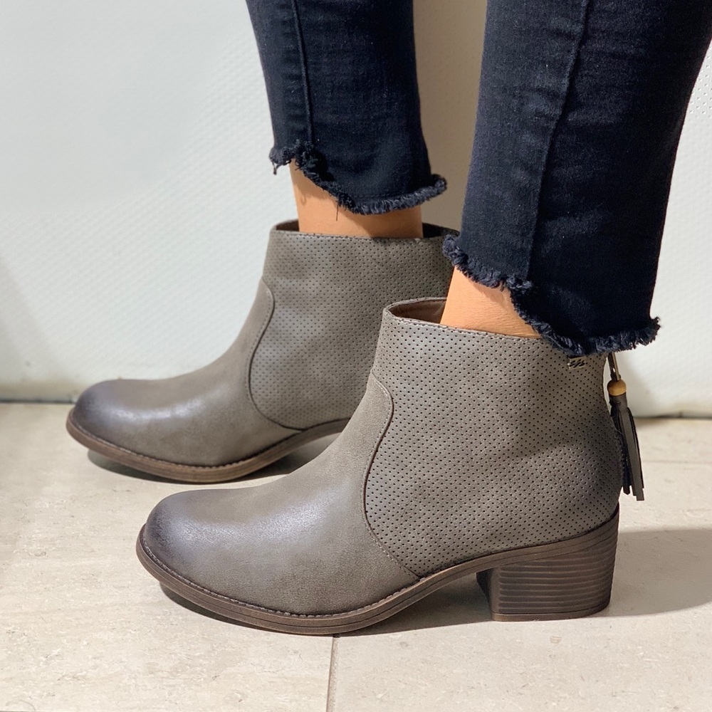 Grey Perforated Boho Chic Chelsea Ankle Booties - Picture 2 of 8